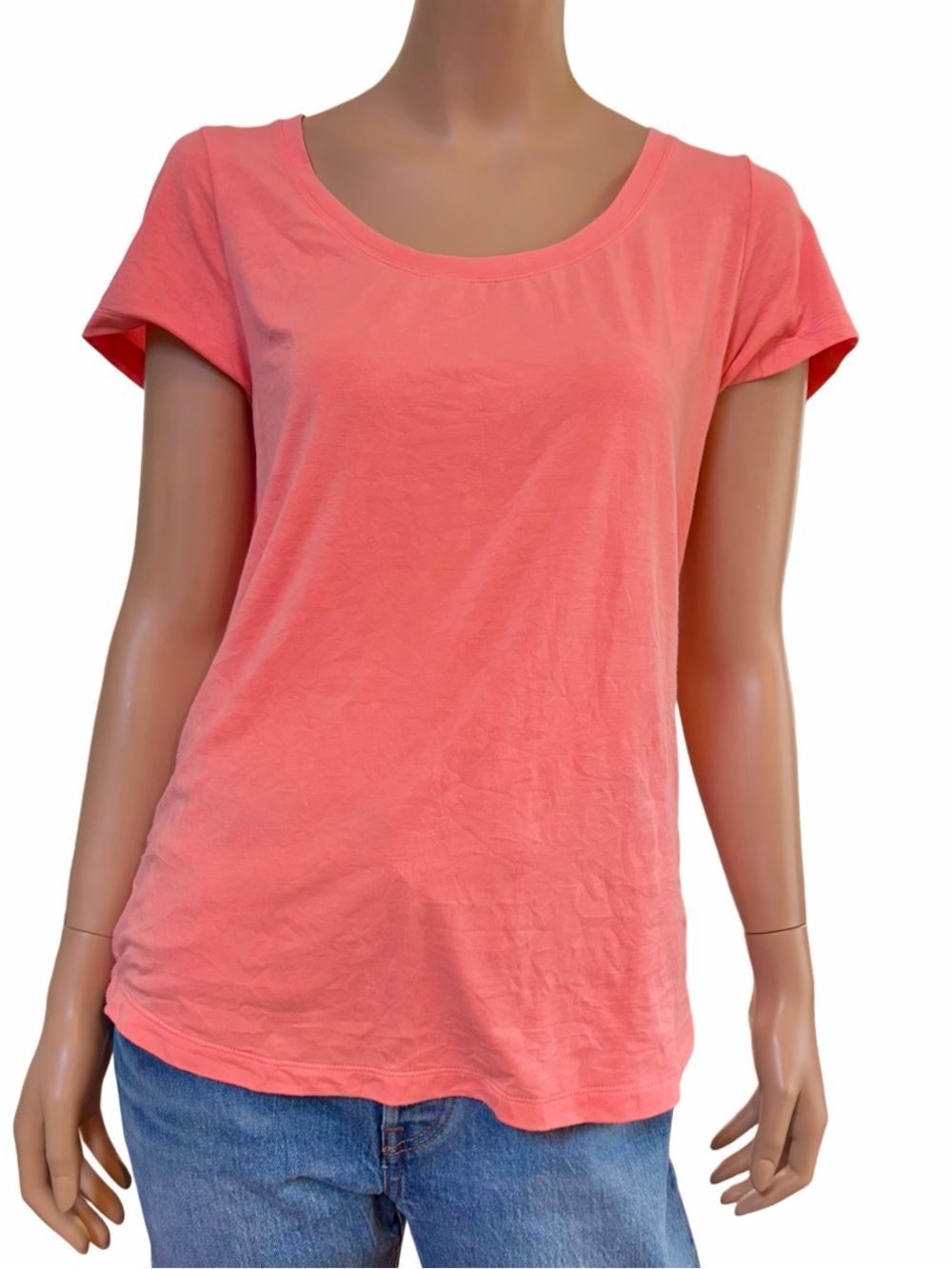 Athleta Coral Pink Scoop Neck Short Sleeve Tee Small